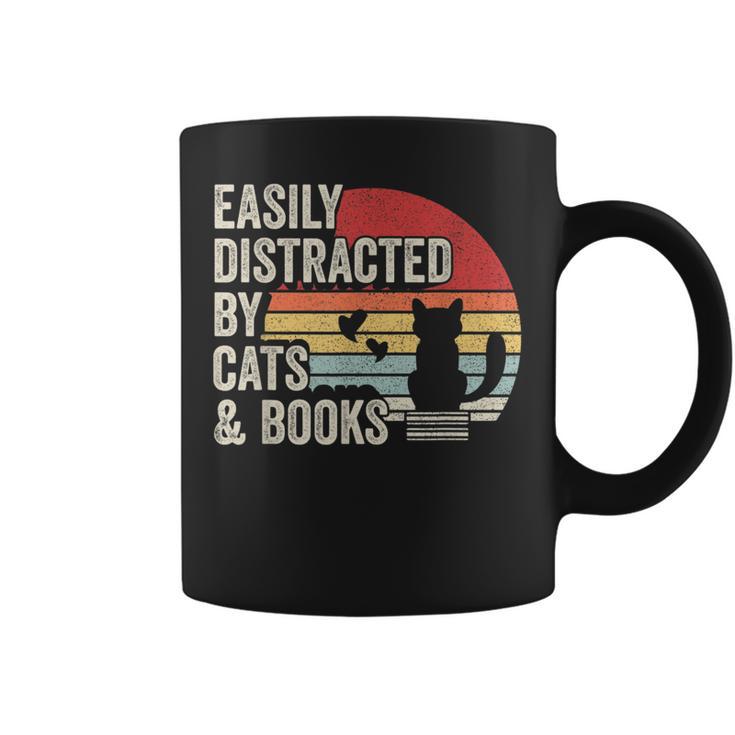 Vintage Retro Easily Distracted By Cats And Books Graphic Print Coffee Mug