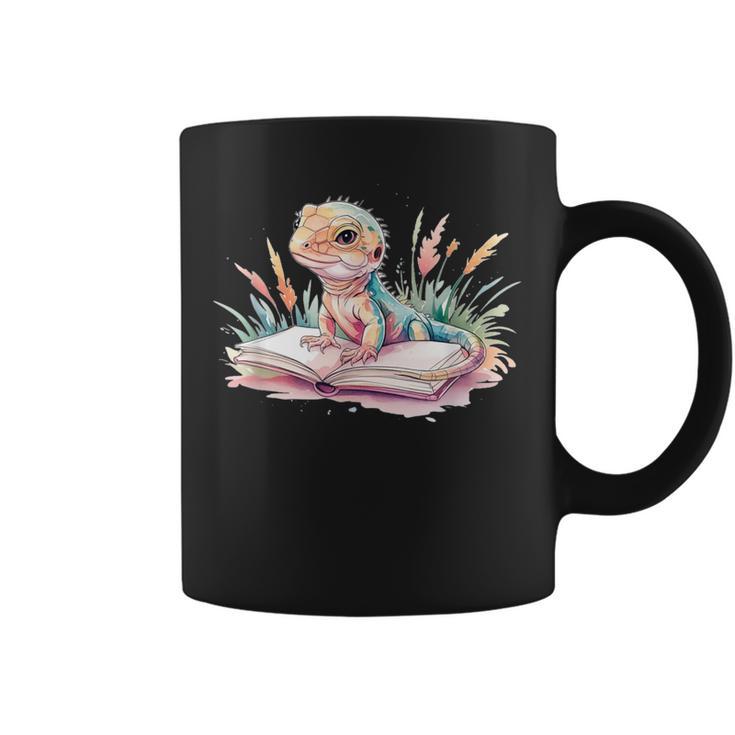 Watercolor Lizzard Reading Book Cute Kids Graphic Print Coffee Mug