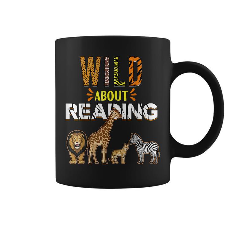 Wild About Reading Books Zoo Animals Love Book Reading Graphic Print Coffee Mug