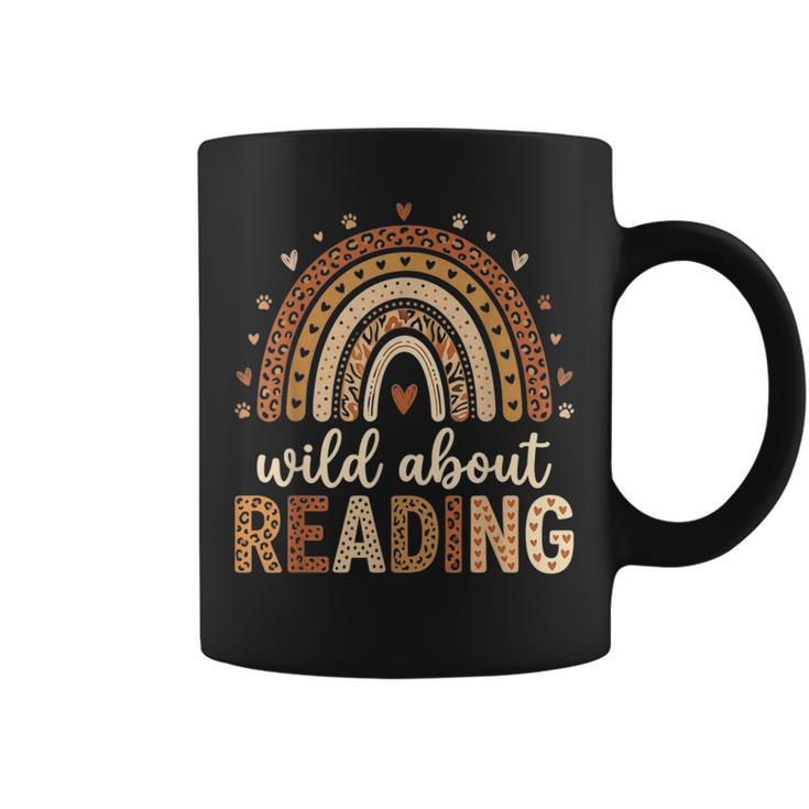 Wild About Reading Cute Rainbow Book Lover Teacher Graphic Print Coffee Mug