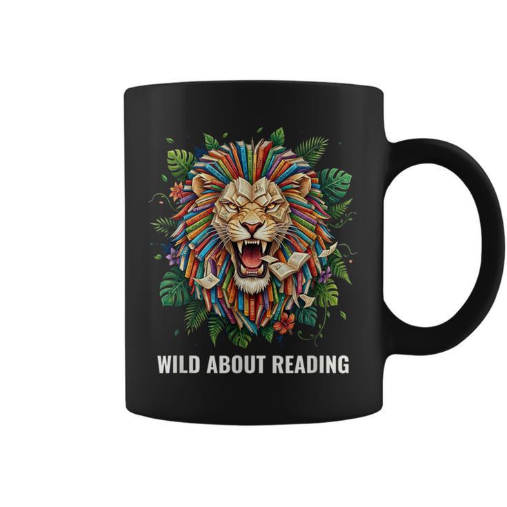 Wild About Reading Lion Head Books Lover Teacher Librarian Graphic Print Coffee Mug