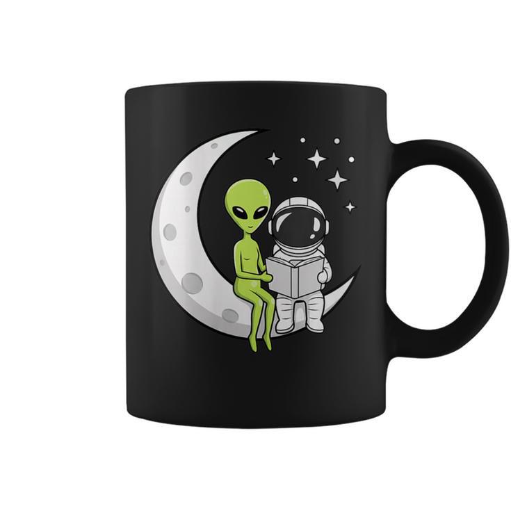 Women's Alien And Astronaut Reading On Moon Kids Sci Fi Book Graphic Print Coffee Mug