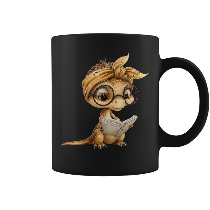 Women's Baby Lizard Small Book Reading Reptile Graphic Portrait Graphic Print Coffee Mug