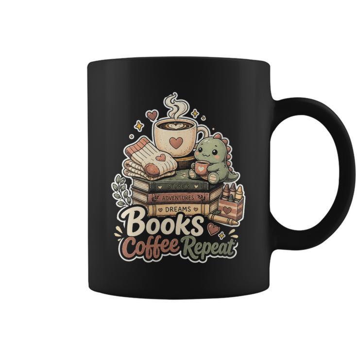 Women's Books Coffee Repeat Cute Reading Lover Graphic Print Coffee Mug