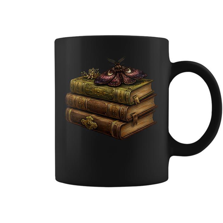 Women's Dark Academia Vintage Book Stack Gothic Moth Graphic Print Coffee Mug