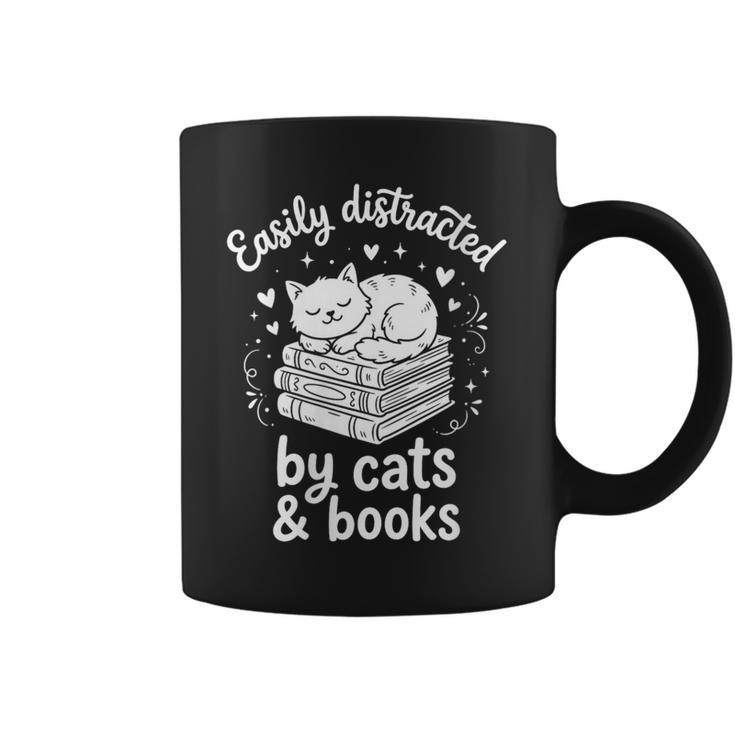 Women's Easily Distracted By Cats And Books Graphic Print Coffee Mug
