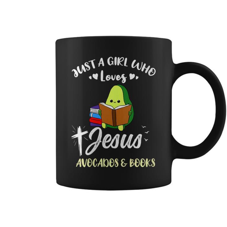 Women's Just A Girl Who Loves Jesus And Avocados And Books Graphic Print Coffee Mug