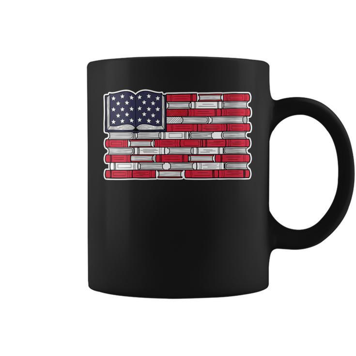 Women's Patriotic Book Flag Reading American Flag Books Teacher Graphic Print Coffee Mug