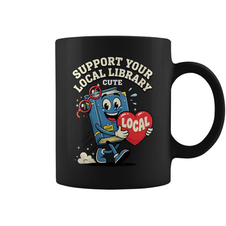 Women's Support Your Local Library Staff Retro Book Mascot Graphic Print Coffee Mug