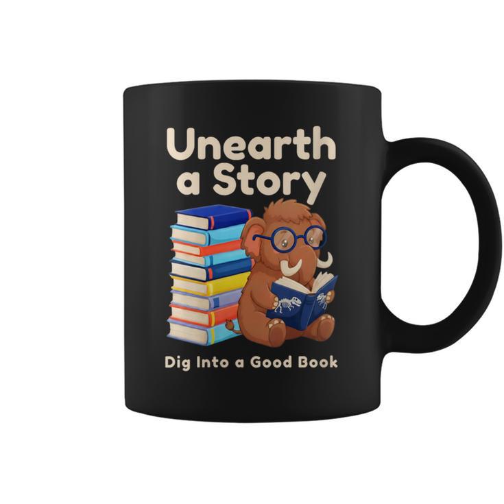 Women's Unearth A Story Reading Mammoth Prehistoric Book Librarian Graphic Print Coffee Mug