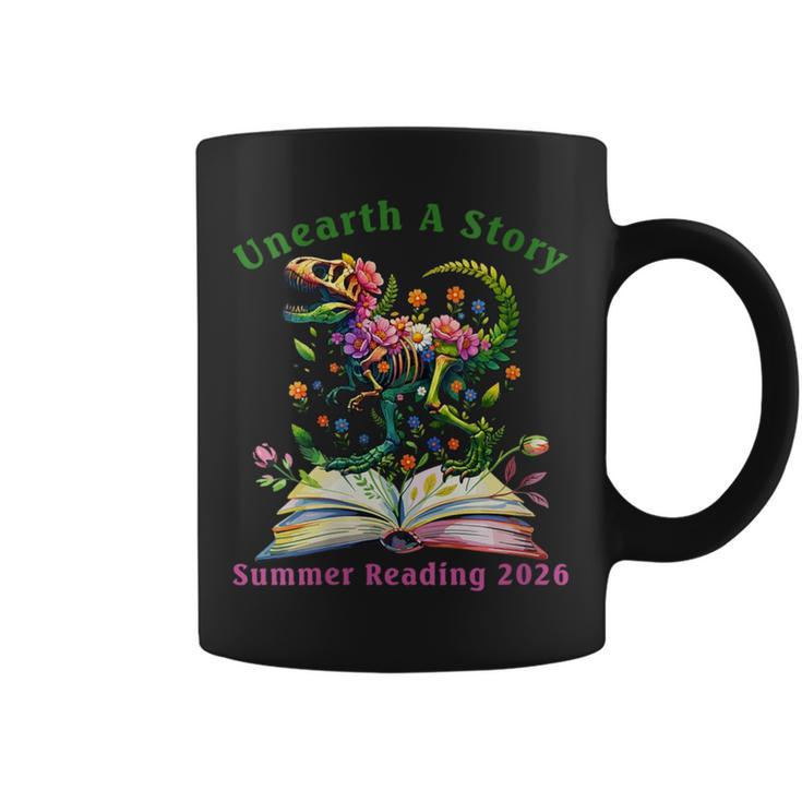 Women's Unearth A Story Summer Reading 2026 Dinosaur Book Floral Graphic Print Coffee Mug