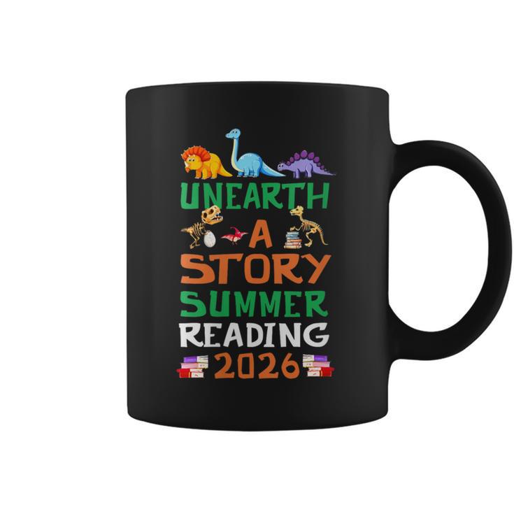 Women's Unearth A Story Summer Reading Program 2026 Dinosaur Book Graphic Print Coffee Mug