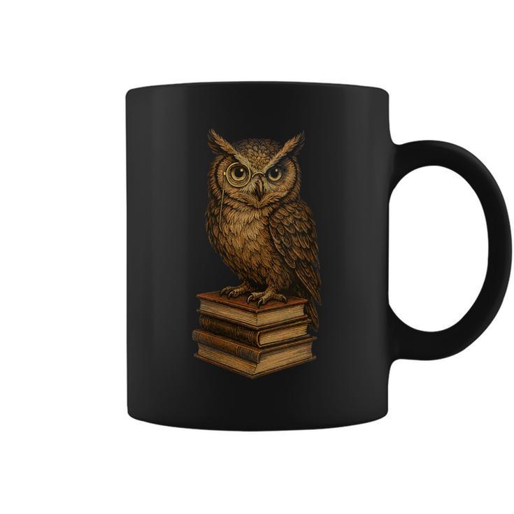 Women's Wise Owl Monocle Books Scholar Academic Art Graphic Print Coffee Mug