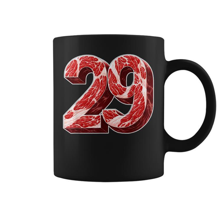 「29」肉 にく ニク 豚肉 牛肉 食べ物 肉食 ダジャレ 美食 焼肉 29 二九 ケトジェニック・ダイエット 数字 コーヒーマグ