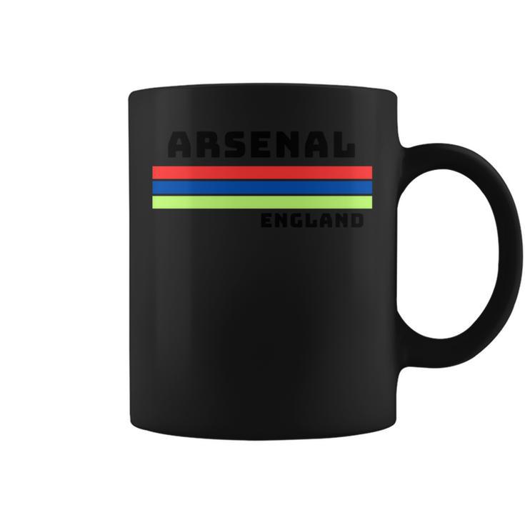 アーセナルレトロデザイン、レッド、ブルー、イエローのストライプ。 長袖tシャツ コーヒーマグ
