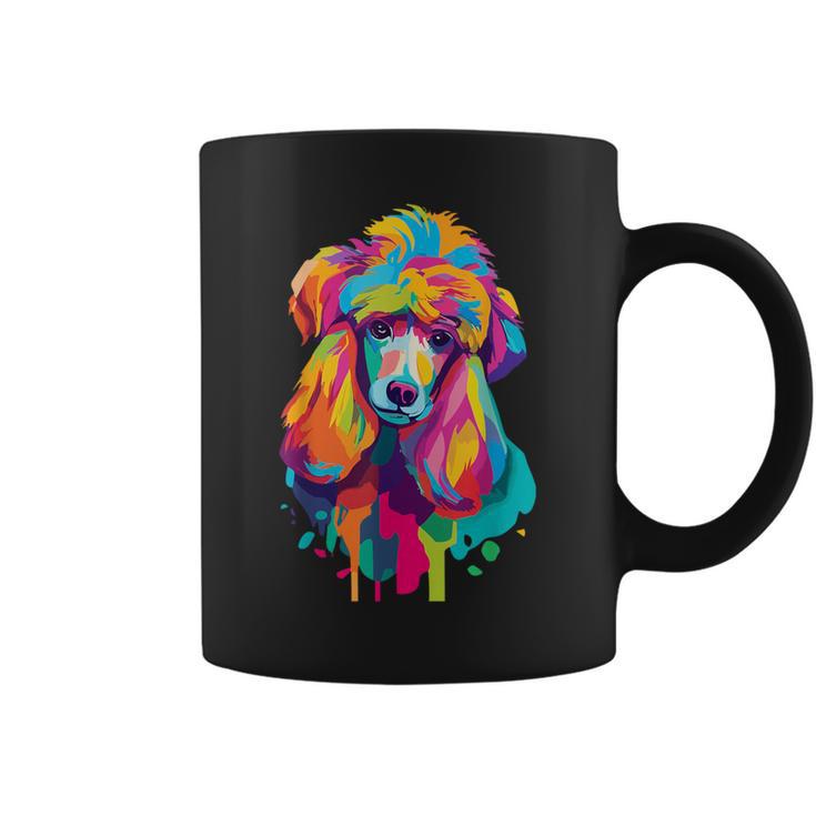カラフルなポップアートデザイン スタンダードプードル犬 コーヒーマグ