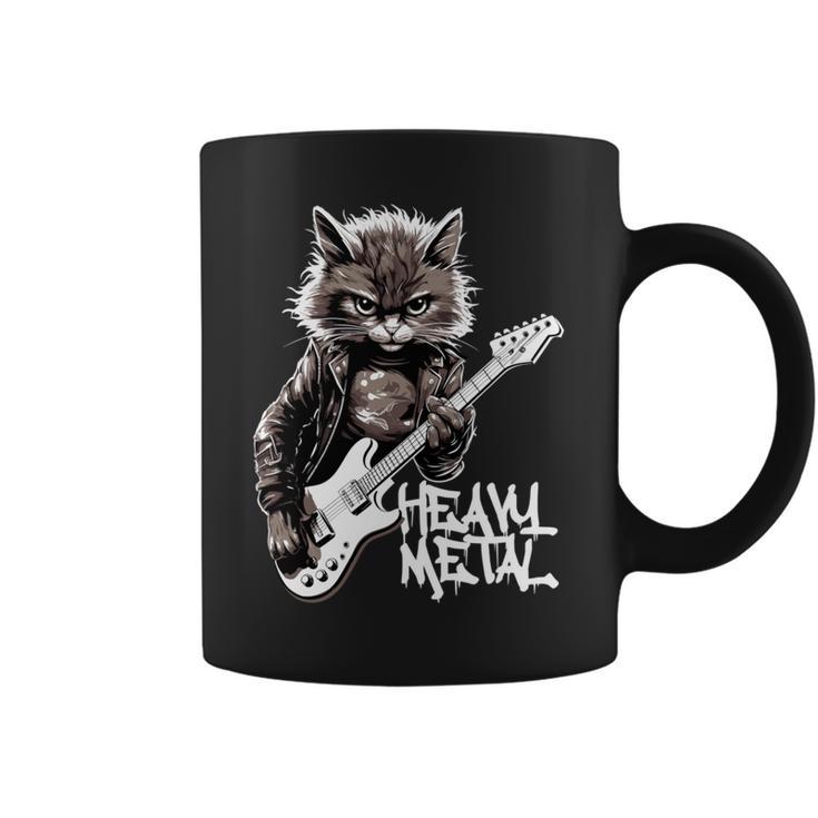 ギターを弾く猫 ヘヴィメタル ロックキャット おもしろギタリスト 長袖tシャツ コーヒーマグ