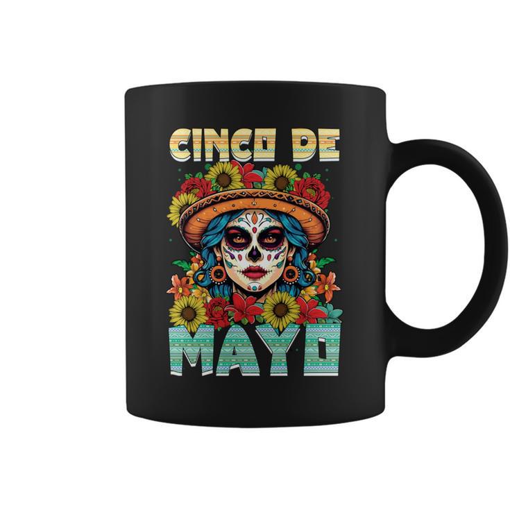 シンコ デ マヨ スケルトン ラ カトリーナ カラベラ フローラル メキシカン 長袖tシャツ コーヒーマグ