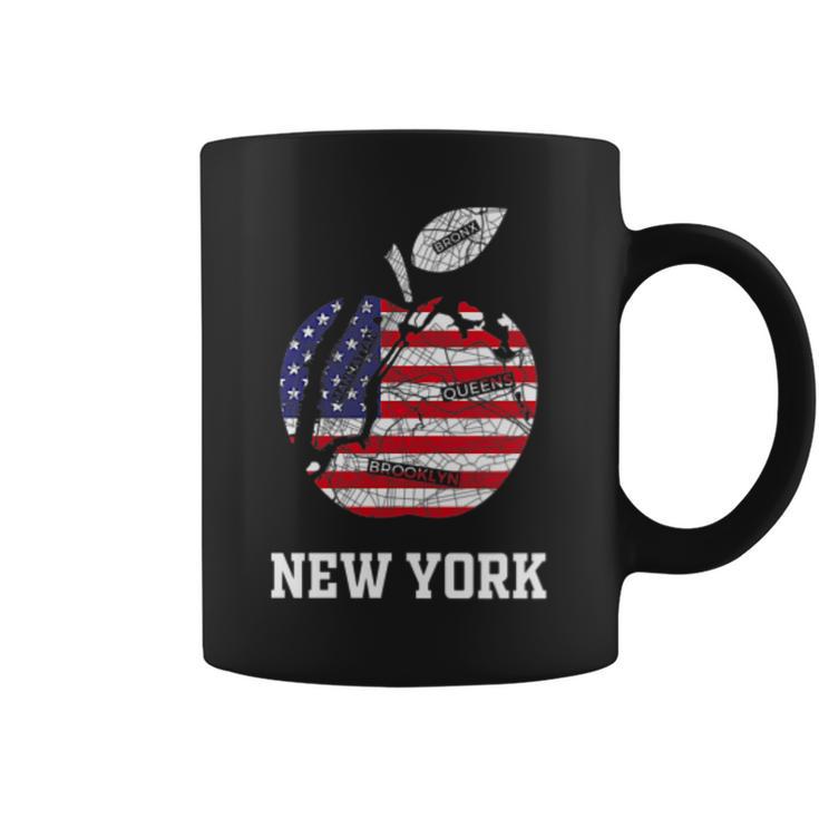 ニューヨーク市 ビッグアップル グラフィック アメリカ国旗付き コーヒーマグ