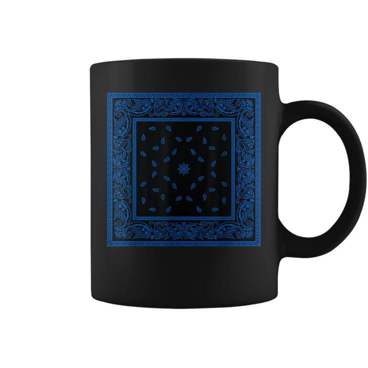 メンズ ブラックブルーバンダナプリントtシャツ ロイヤルブルーペイズリー柄 コーヒーマグ