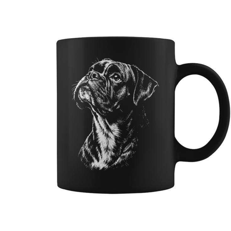 ボクサー 犬 ポートレート 白黒 コーヒーマグ