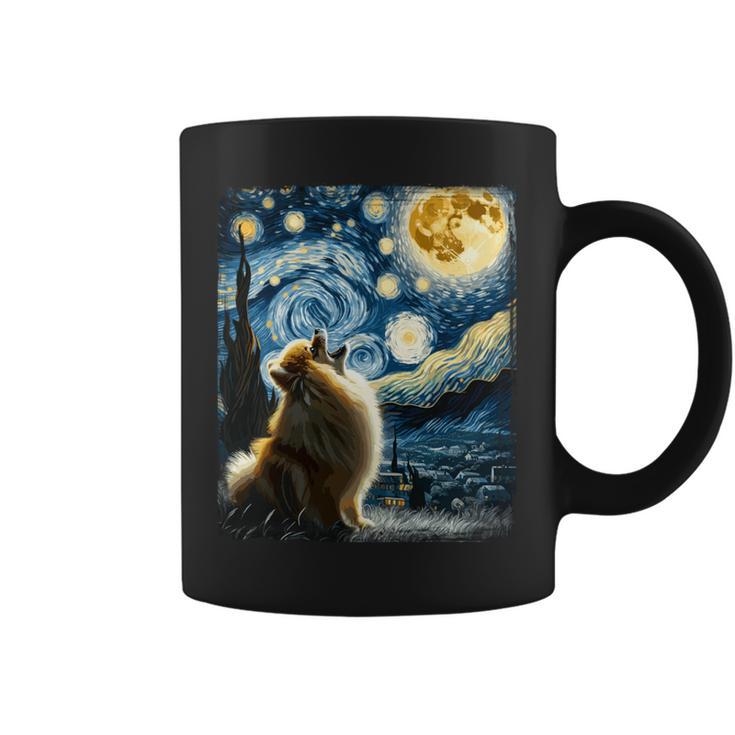 ポメラニアン 犬 イヌアート ゴッホ 星月夜 ポメラニアン 長袖tシャツ コーヒーマグ