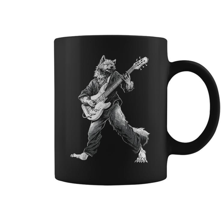 ロックンロールとギターのロッキングウルフ ヴィンテージ Rock Music コーヒーマグ
