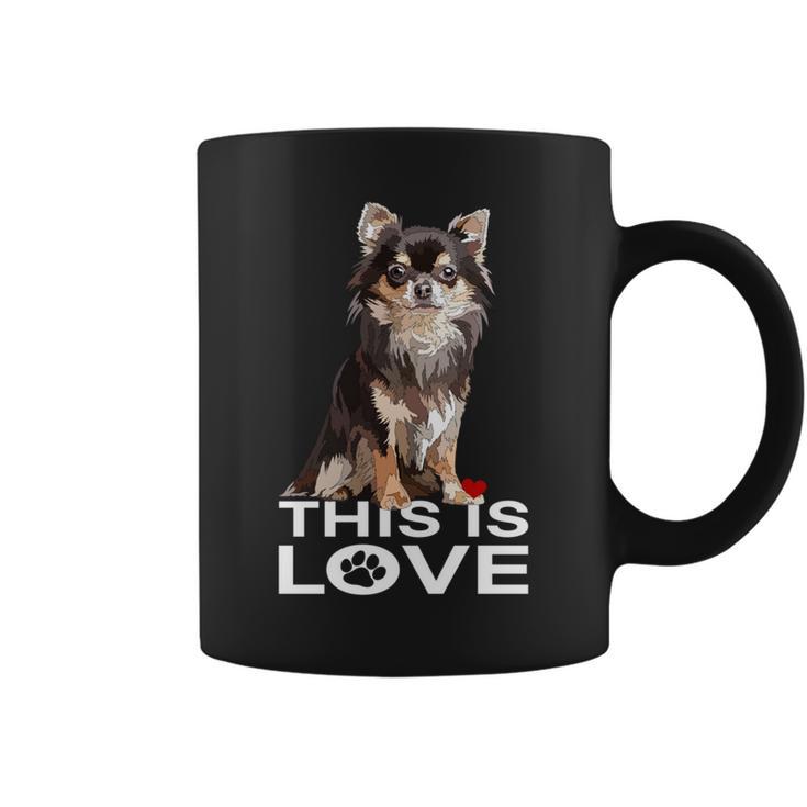 ロングヘア チワワ犬 This Is Love Brown チワワ 恋人 長袖tシャツ コーヒーマグ