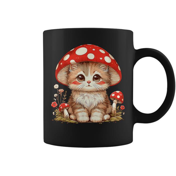 ヴィンテージ猫とキノコの帽子かわいいコテージコア美学 コーヒーマグ