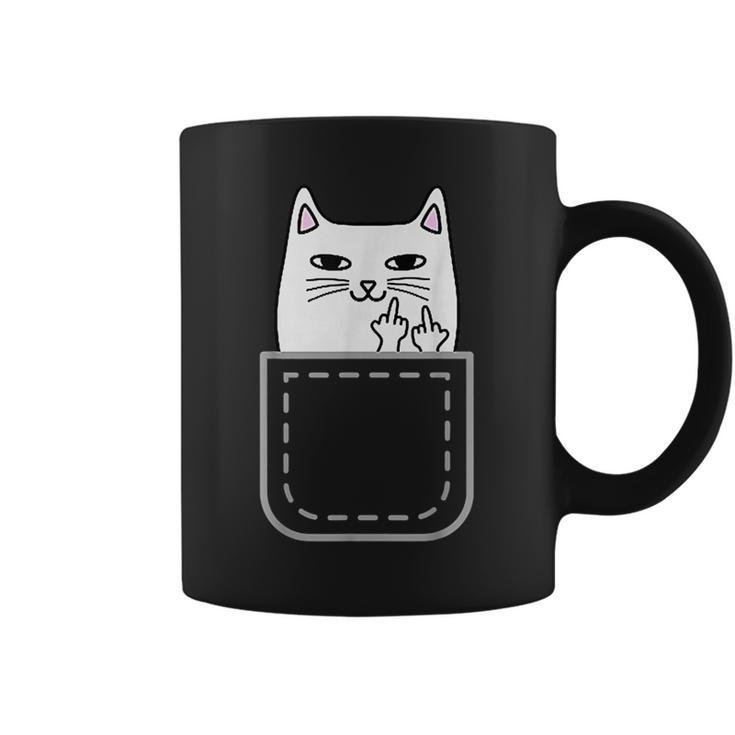 中指 猫 ポケット 面白い 漫画 猫 ホワイト プレミアム コーヒーマグ