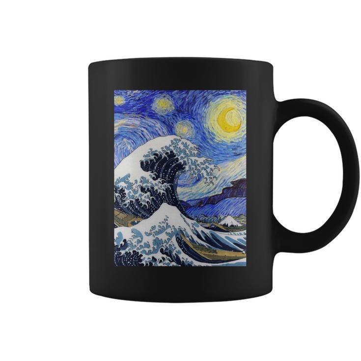 星月夜リメイクとミックスされた神奈川の大波 長袖tシャツ コーヒーマグ