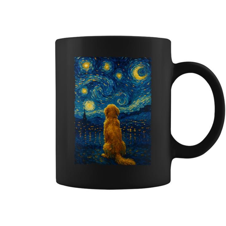 犬 天体観測 ゴッホ 夜空 ゴールデンレトリバー ラブラドール 長袖tシャツ コーヒーマグ