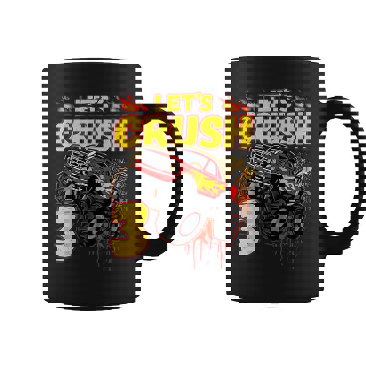 男の子、3歳、英語で、モンスタートラック、誕生日 コーヒーマグ