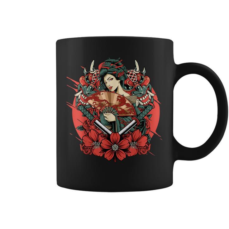 芸者 日本の鬼のお面 妖怪 侍 刀 カタナ 刀 コーヒーマグ