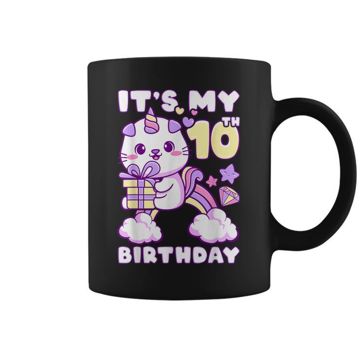 誕生日の女の子10歳、猫、ユニコーン、10歳の誕生日 コーヒーマグ
