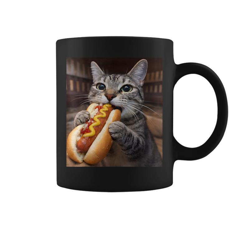 面白い猫を食べるホットドッグtシャツ リアルなタビーキャットフード ユーモア コーヒーマグ