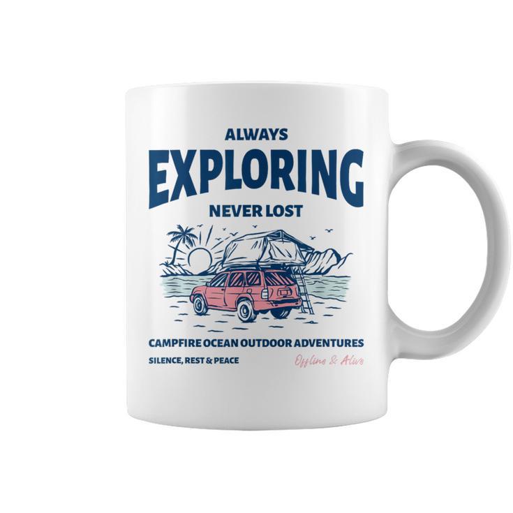 Always Exploring Campfire Ocean Outdoor ビーチライフグラフィック コーヒーマグ