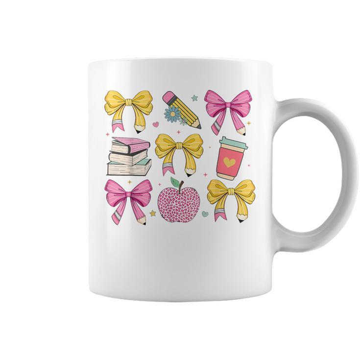 Apple Coquette Bow Books First Day Of School Back To School Graphic Print Coffee Mug
