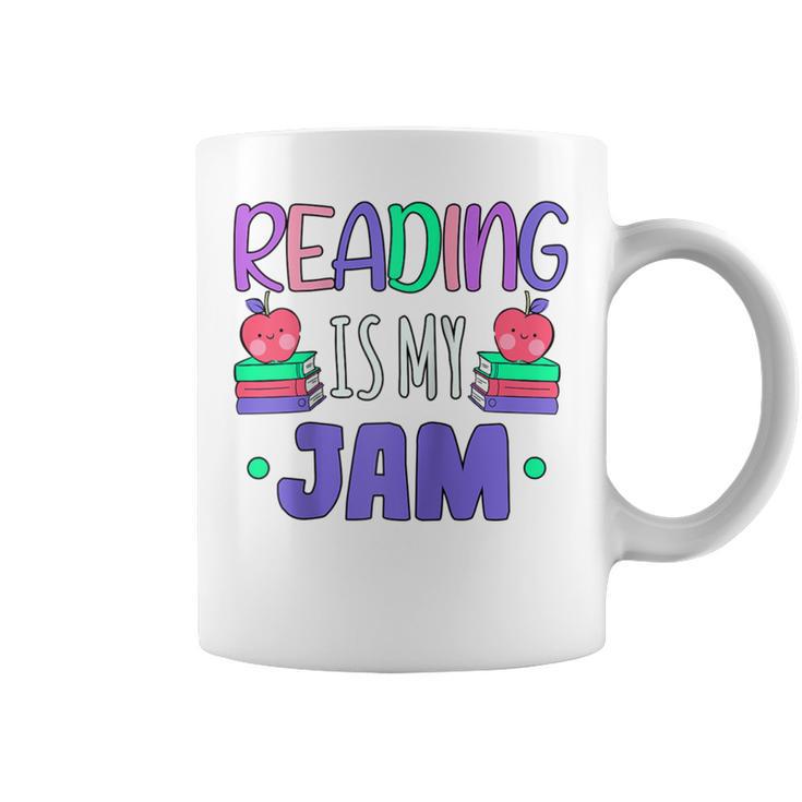 Back To School Book Reader Reading Is My Jam Bookworm Raglan Baseball Tee Graphic Print Coffee Mug