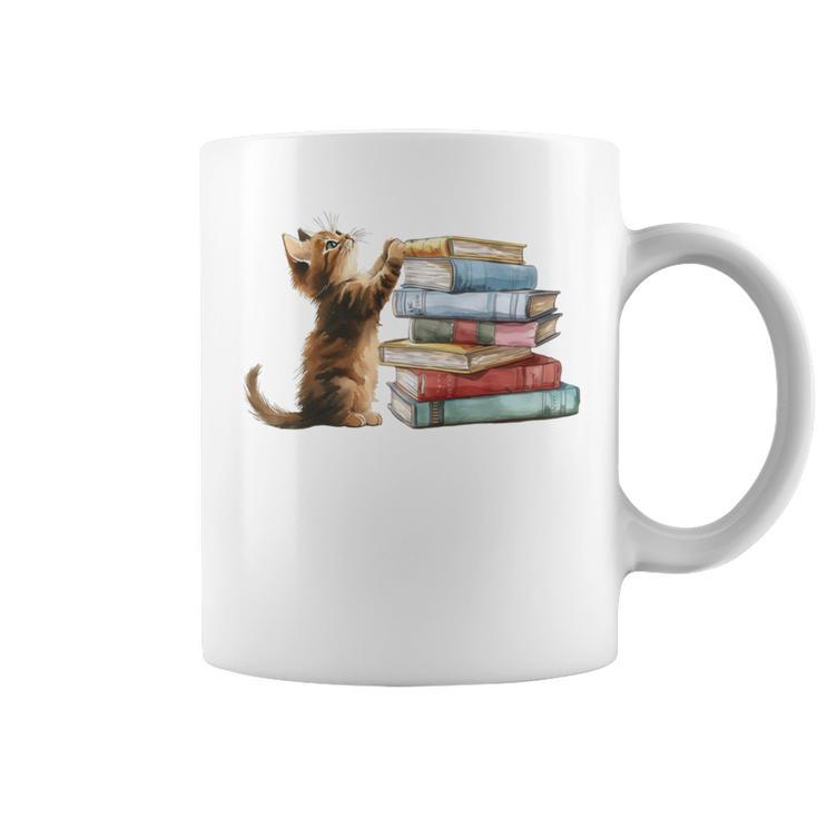 Book Cat Lover Reading Read Books Graphic Print Coffee Mug