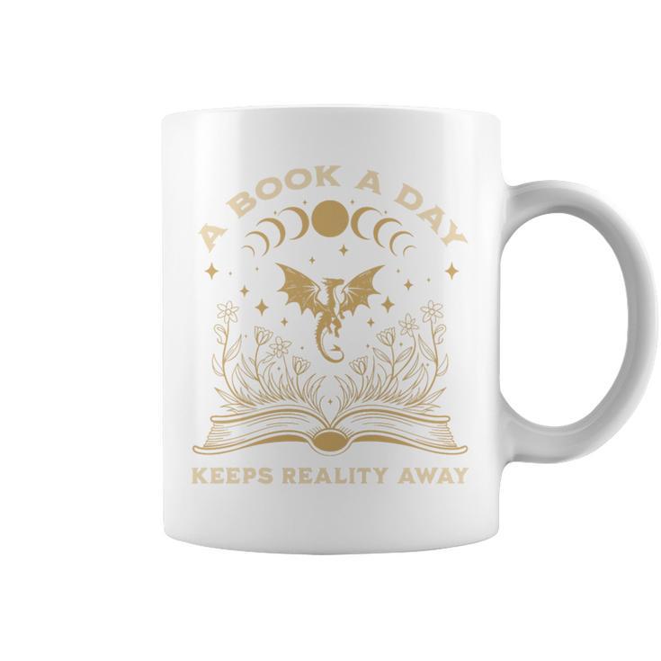 A Book a Day Keeps Reality Away Fantasy Book Lover Premium Tri-Blend Graphic Print Coffee Mug