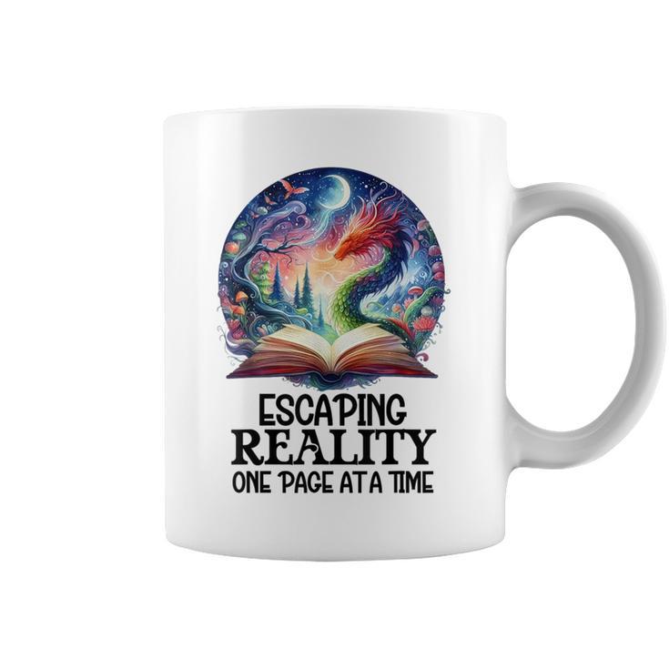 Book Dragon Reading Escaping Reality One Page Bookish Dragon Graphic Print Coffee Mug