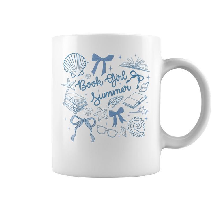 Book Girl Summer Bow Beach Seashell Summer Graphic Print Coffee Mug