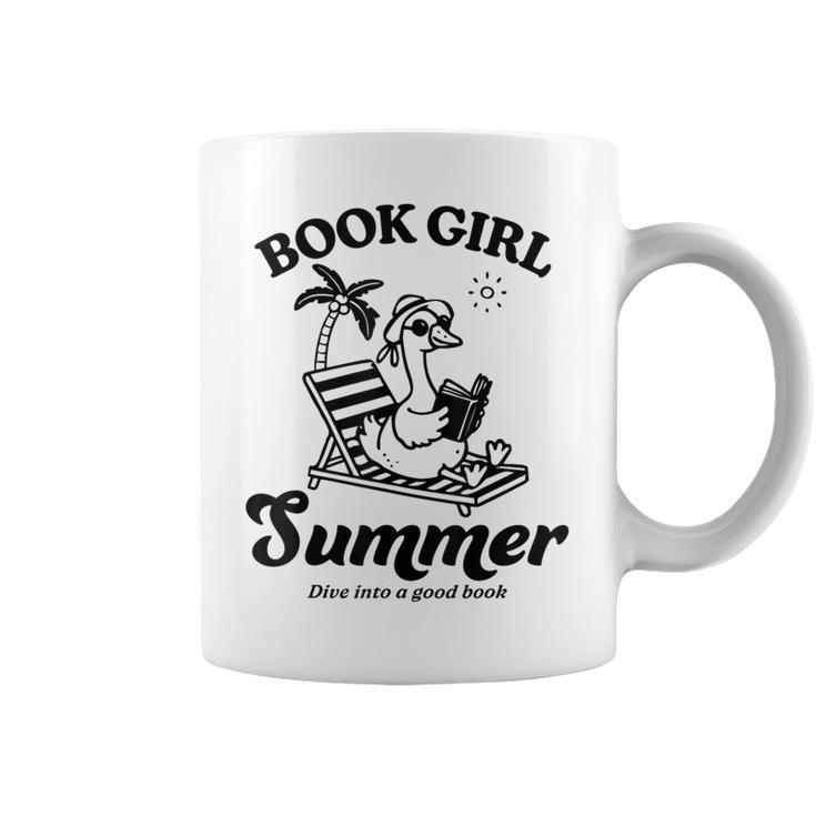Book Girl Summer Reading Duck Retro Beach Vacation Bookworm Graphic Print Coffee Mug