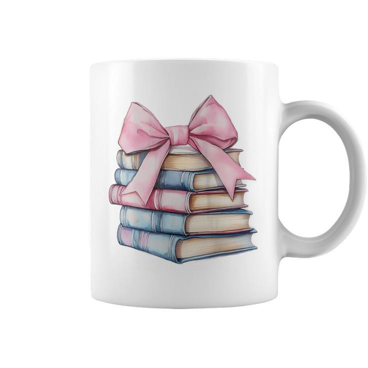 Book Lover Coquette Bow Pink Dainty Ribbon Cute Bookworm Graphic Print Coffee Mug