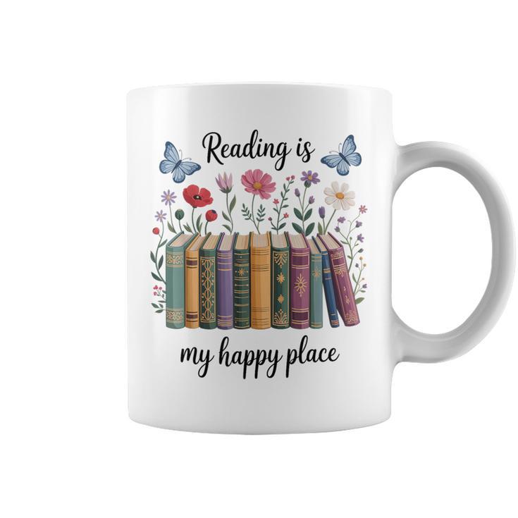 Book Lover Floral Reading Is My Happy Place Graphic Print Coffee Mug