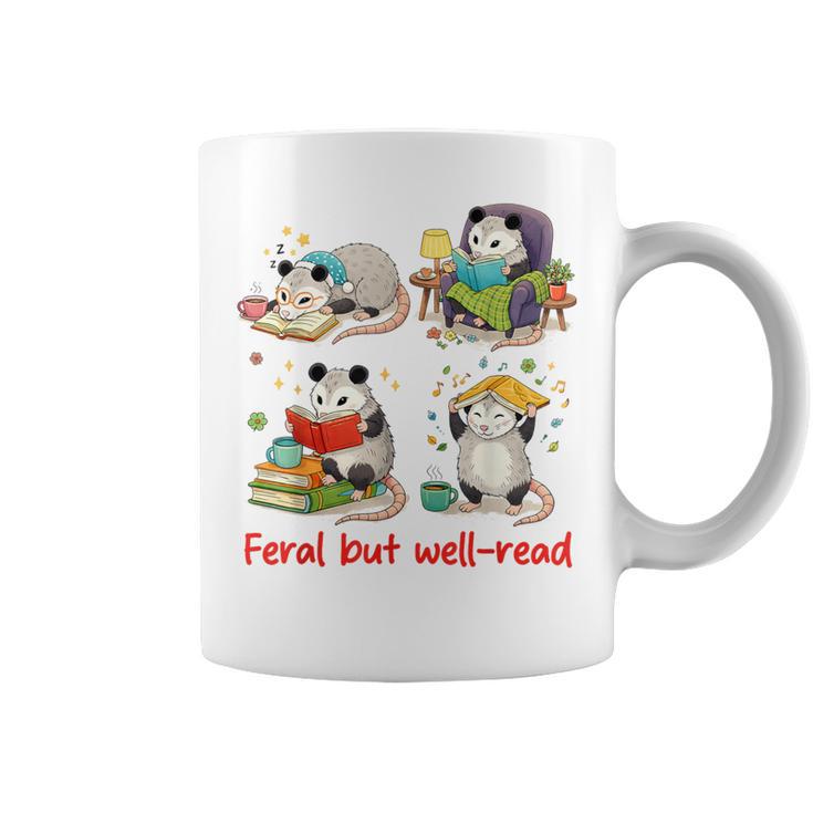Book Lover Opossum Reading Squad Bookish Feral But Well-Read Graphic Print Coffee Mug