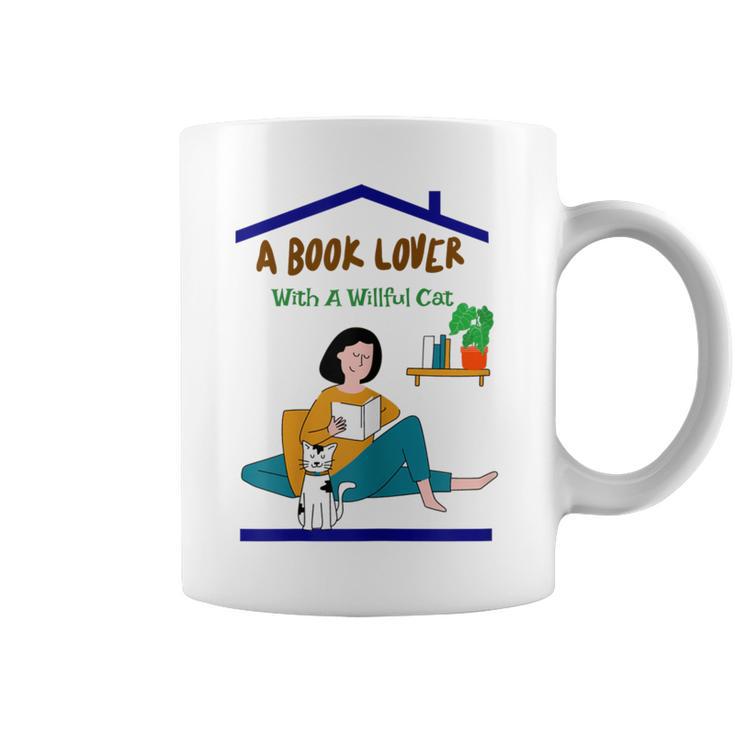 A Book Lover With A Willful Cat Women Kids Graphic Print Coffee Mug
