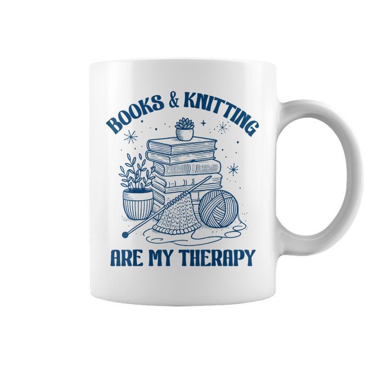 Books & Knitting Are My Therapy Reading Knitting Lover Craft Graphic Print Coffee Mug