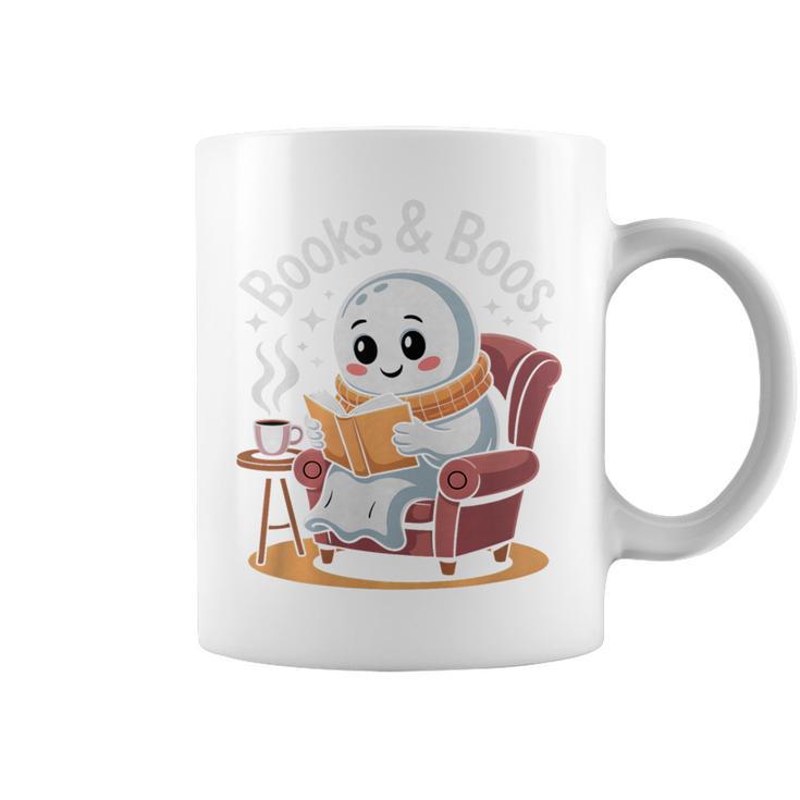 Books And Boos Reading Ghost Premium Tri-Blend Graphic Print Coffee Mug
